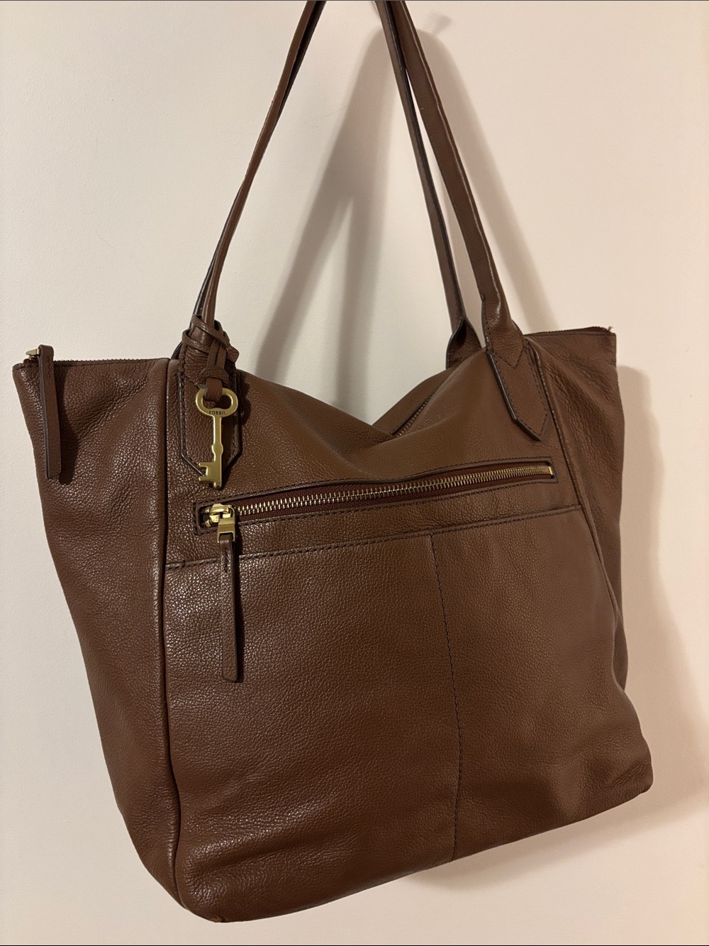 Fossil Tan Leather Tote Bag